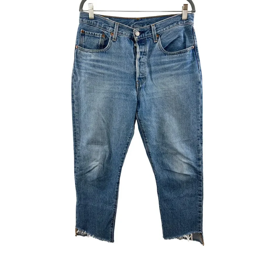 Levi's Premium Blue Medium Wash Cotton Raw Hem Women's Denim Jeans Size 30